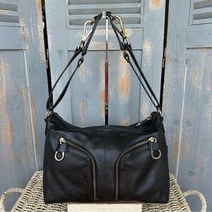 Ted Baker Dara Leather Zips Shoulder Crossbody Bag Black